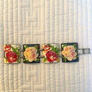 80’s artisan made copper enameled rose bracelet